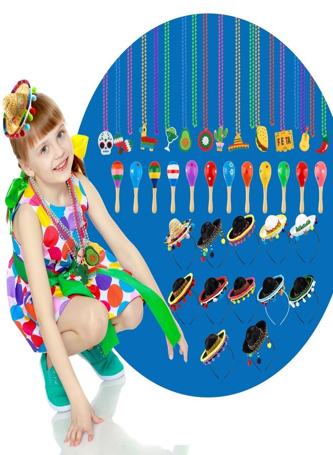 Sonarun 30 Pcs Cinco De Mayo Fiesta Party Favors Include 12 Mexican Sombreros Hats Headbands and 18 Cinco De Mayo Fiesta Necklaces for Mexican Cinco de Mayo Party Decorations Luau Fiesta Party Photo Props - Image 3